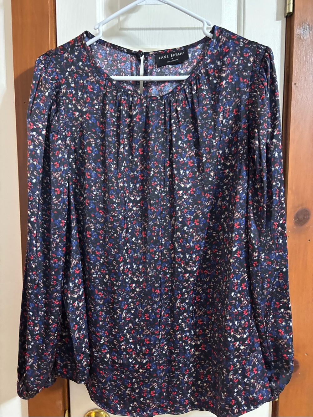 Lane Bryant Navy Floral Long Sleeve Peasant Blouse